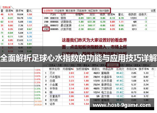 全面解析足球心水指数的功能与应用技巧详解